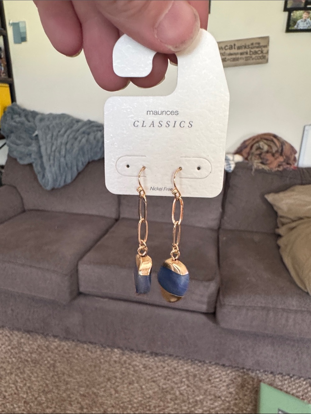 Maurices Gold-Tone Drop Earrings with Navy Stones